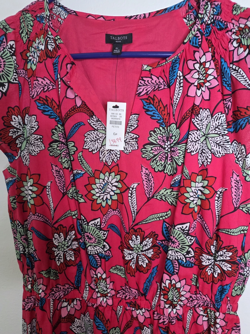 Talbots NWT 6P Floral Cotton Fit Flare Dress Pink Resort Vacation Midi Bright